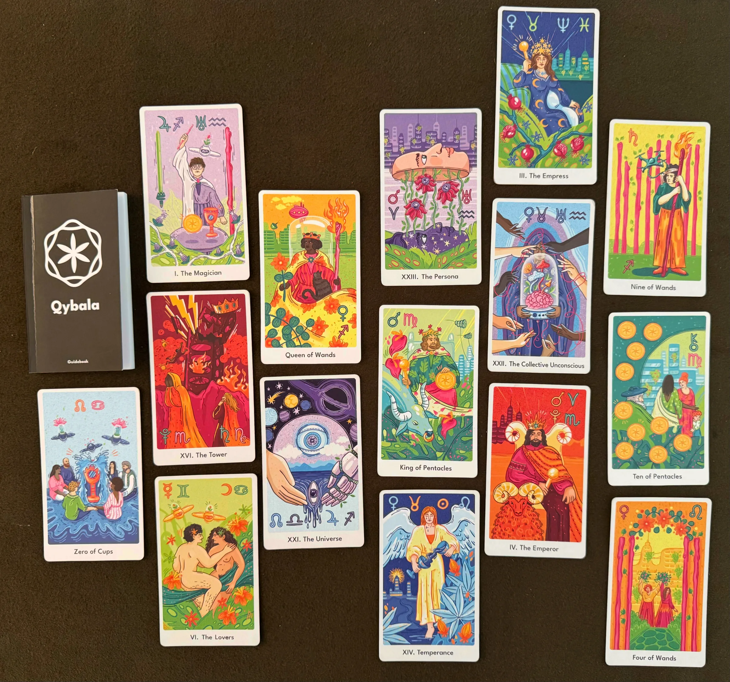 Qybala Utopia Tarot cards in a symbolic arrangement